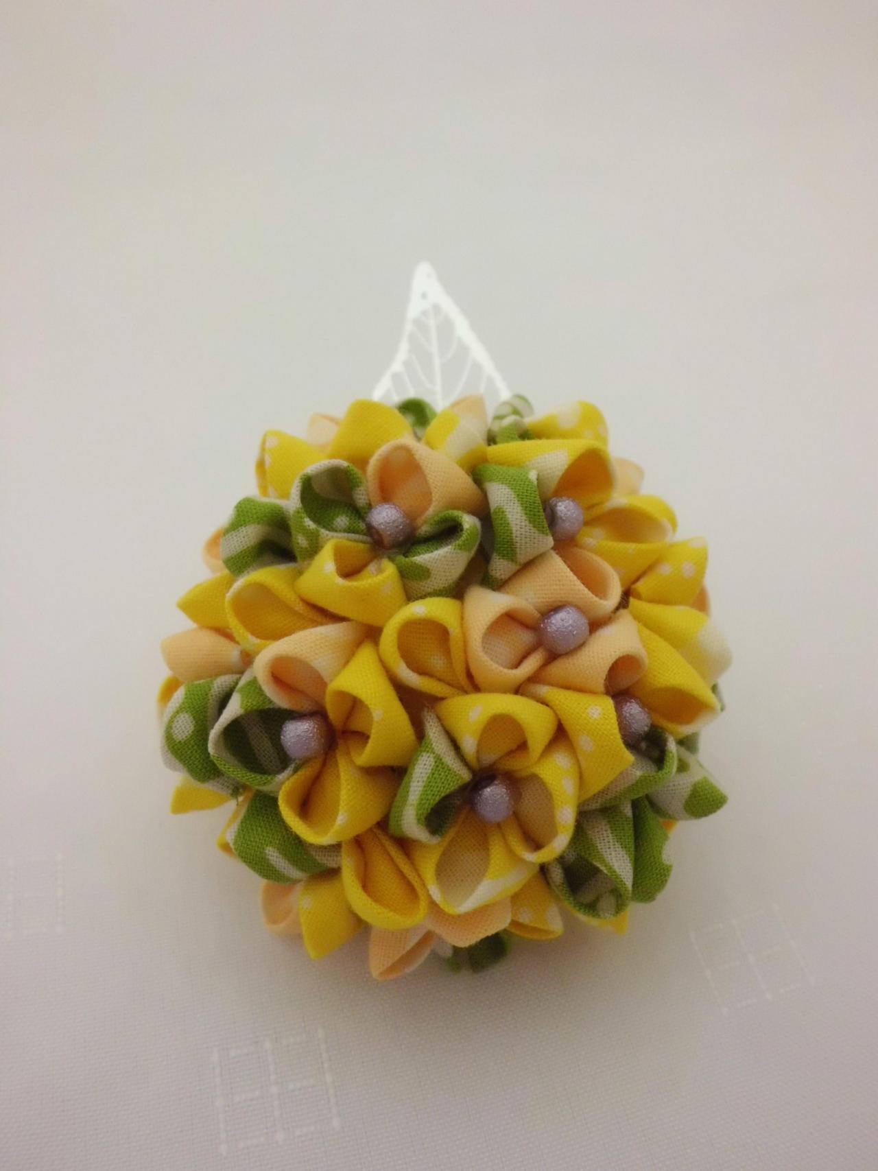 Lemony Hydrangea Yellow Green Jewelry Brooch Hair Clip Hair Fascinator 